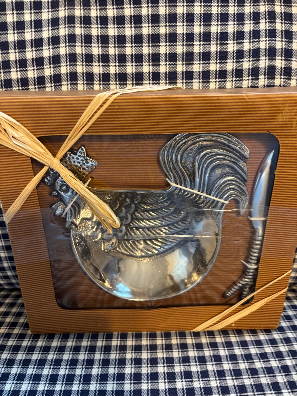 Decorative Rooster Trinket Dish with Spoon - Silver Finish